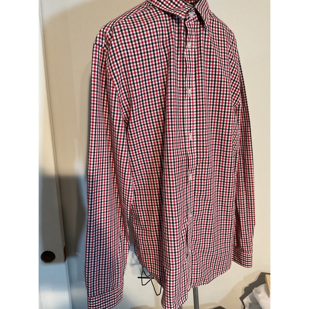 H&M Mens Large Red Navy Gingham Check Long Sleeve Button Down Shirt 0226108 0